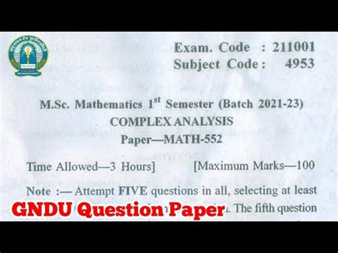 Gndu Msc Mathematics St Semester Complex Analysis Question Paper