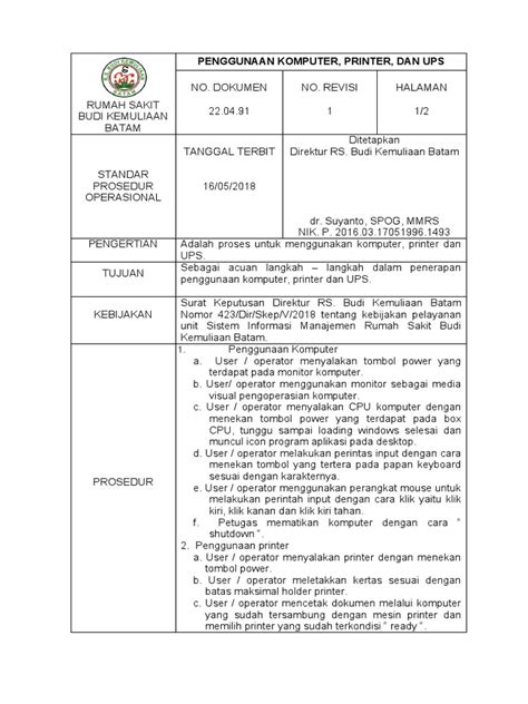 Sop Penggunaan Komputer Printer Dan Ups Pdf