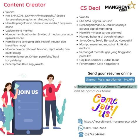 Lowongan Kerja Content Creator CS Deal Di Mangrove Corp LokerJogja ID