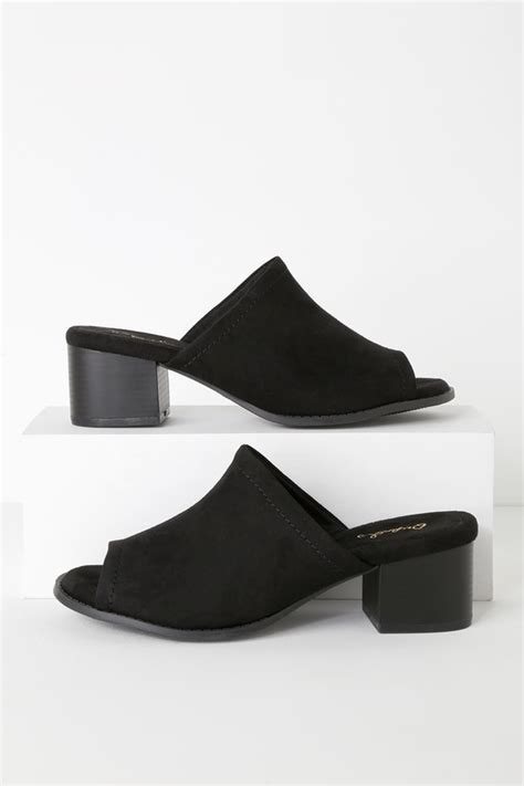 Cute Black Mules Peep Toe Mules Vegan Suede Mules Lulus