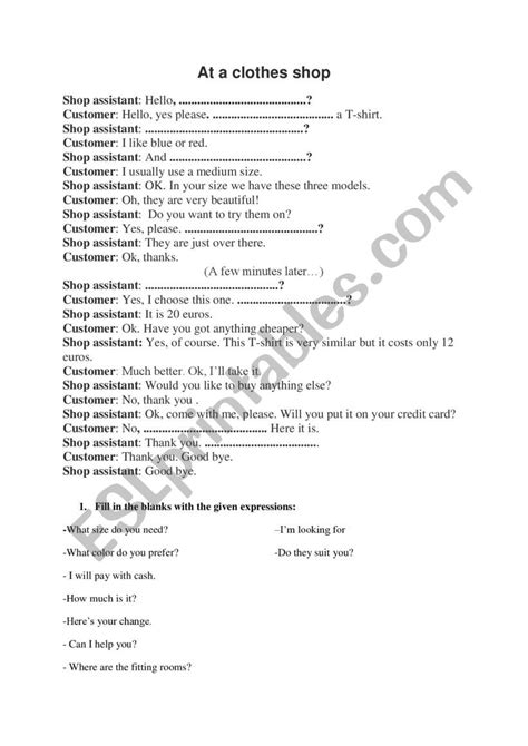 Dialogue At The Clothes Shop Esl Worksheet By Sanou A