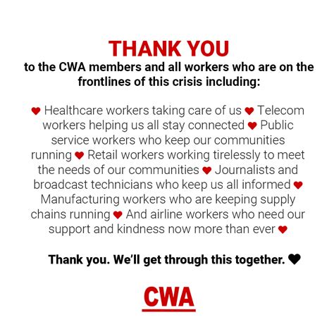 Thank You To Our Members Cwa District 1