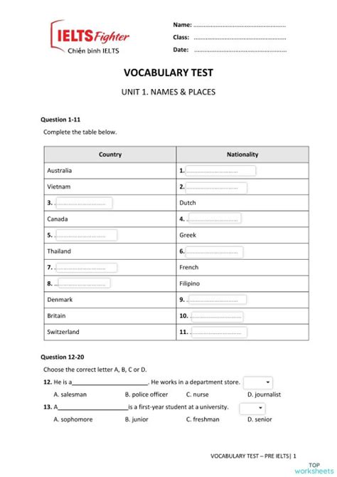 Vocab Test 1 Interactive Worksheet Topworksheets