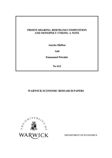 PDF Profit Sharing Bertrand Competition And Monopoly Unions A Note