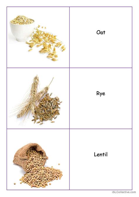 Grains and cereals vocabulary flashc…: English ESL worksheets pdf & doc