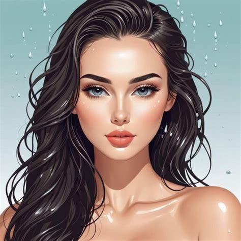 Premium Photo Digital Portrait Of A Beautiful Brunette Woman With Glowing Clear Skin And Long