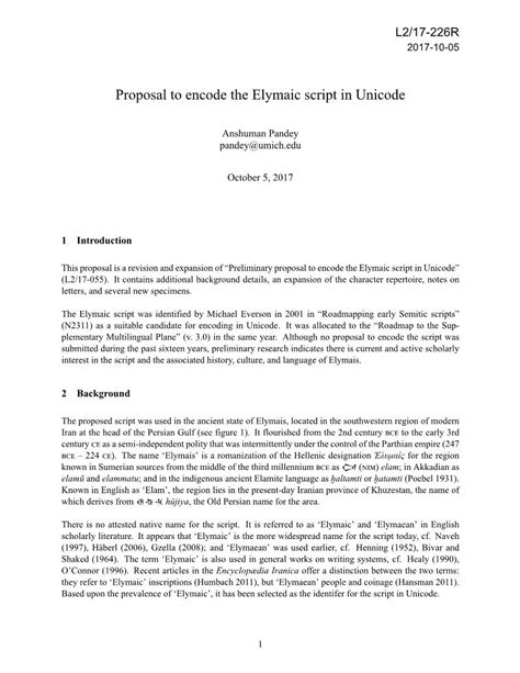 Proposal To Encode The Elymaic Script In Unicode DocsLib