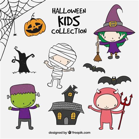 Premium Vector | Stickers with halloween kids