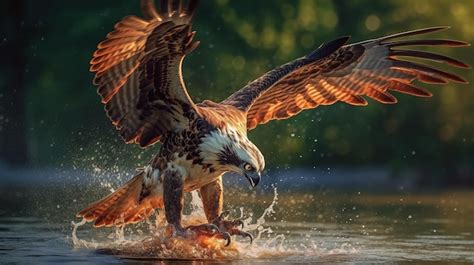 Premium Ai Image A Wild Osprey Catching Fish Generative Ai