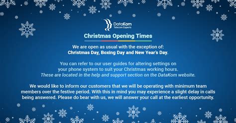 Christmas Opening Times For Datakom Telecom Experts Scg Wales