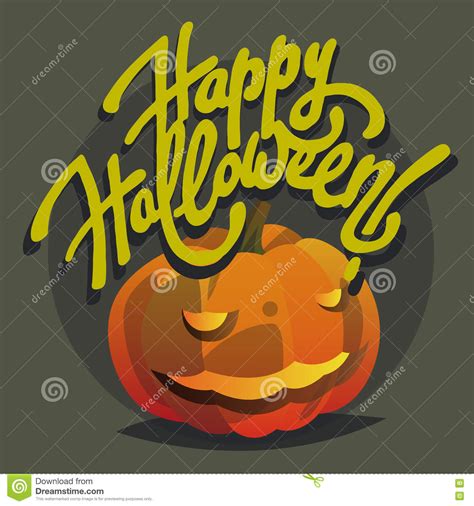 Happy Halloween Hand Drawn Lettering Postcards With Pumpkin Stock