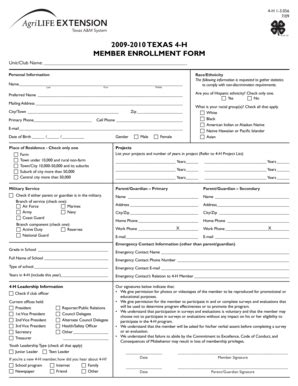 Fillable Online Agrilife Texas H Member Enrollment Form