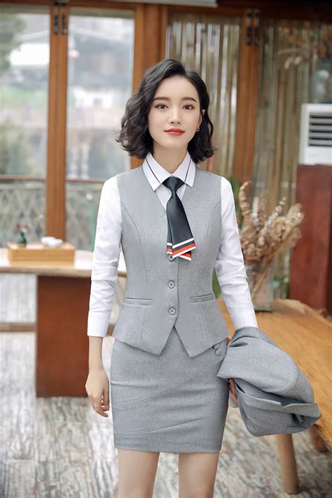 Formal Uniform 3 Pieces Set Blazers Suits With Tops And Skirt And Vest