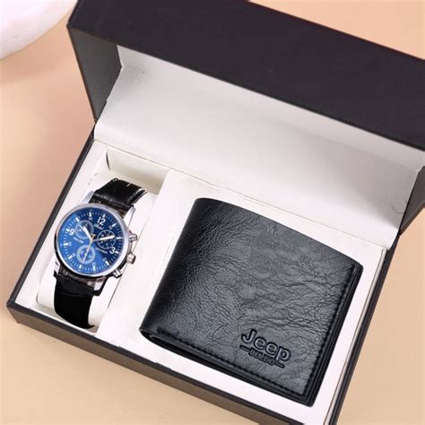 Man Business Style Simple Quartz Watch Wallet 2 Pcs Fashion Round