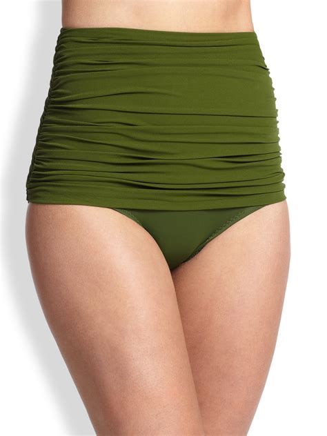 Lyst Norma Kamali High Waist Ruched Bikini Bottom In Green