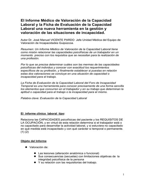 El Informe M Dico De Valoraci N De La Capacidad Laboral Y La Ficha