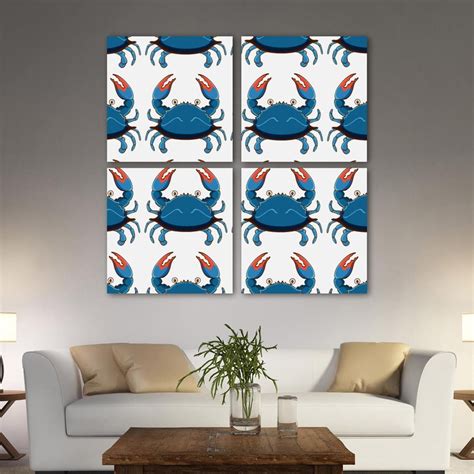 OWNTA Cute Blue Crabs Pattern 4PC Canvas Wall Art Paintings For Living