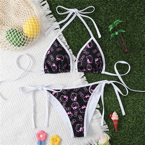 Yk2 Hello Kitty Sexy Bikinis Sanrio Printing Women‘s Beach Wear Surf Biquini Female Swimwear