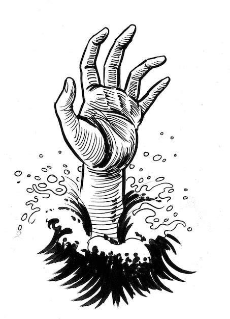 Premium Photo Drowning Hand In Water Ink Black And White Drawing