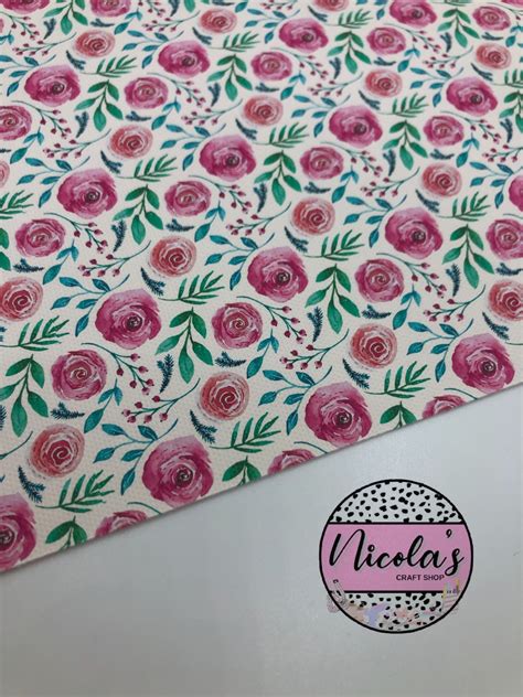 Floral Flower Spring Pink Printed Canvas Sheet Fabric Bow Making