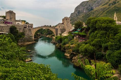 Stunning View Of The Beautiful Old Bridge In Mostar Bosnia And