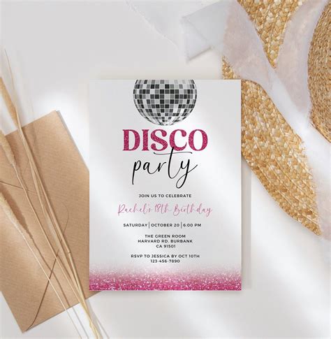 Disco Dance Party Printable Invitation Birthday Evite For Girls Disco