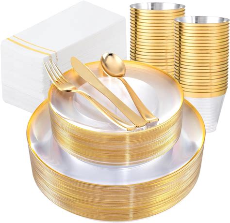 Amazon Noccur Pcs Clear And Gold Plastic Plates Gold