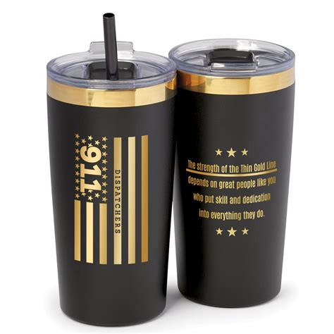 911 Dispatchers Flag Gold Lasered Fremont Double Wall Stainless Steel