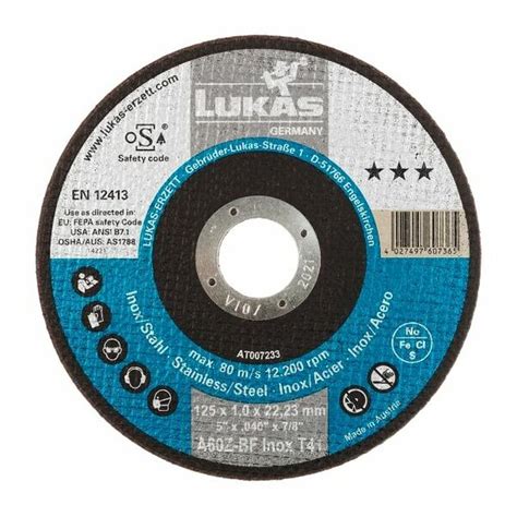 LUKAS T41 Cutting Disc For Stainless Steel 115x1 Mm Straight For Angle