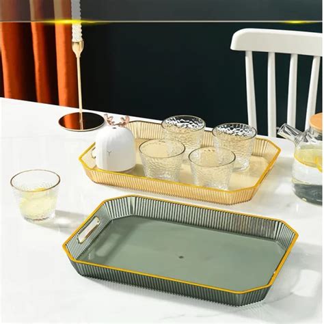 Rectangular Serving Tray With Golden Rim Liveeasy Products Ltd