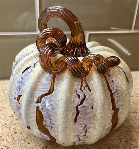 Hansen Brown And Cream Crackle Pumpkin Art Glass Pumpkin Glass Pumpkins Glass Art Sculpture