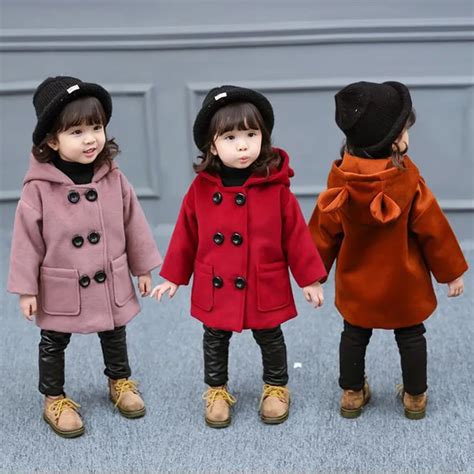 Dfxd Winter Baby Girls Wool Coat England Style Kids Double Breasted