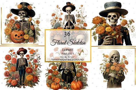 Vintage Halloween Skeleton Clipart | Seasonal Illustrations ~ Creative ...