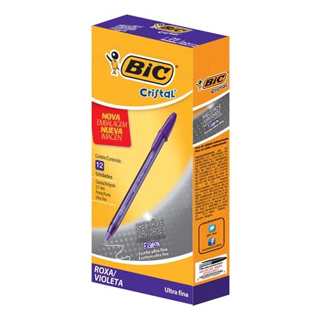 Caneta Esferográfica Bic Cristal Precisão 0 7mm Ultra Fina Roxa Caixa