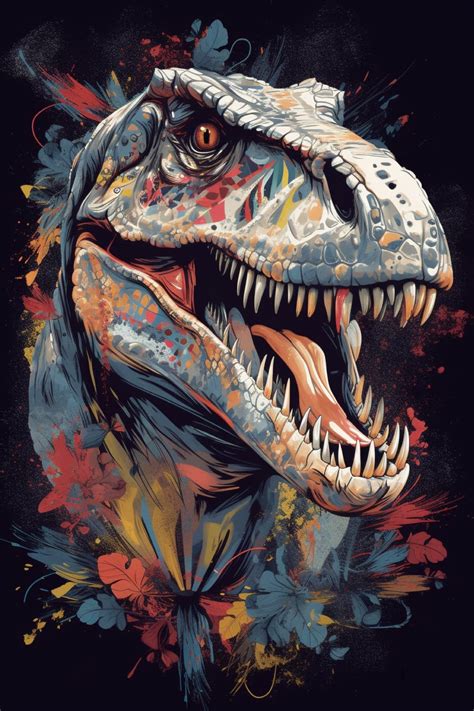 Painted T Rex Portraits 5 Tyrannosaurus Rex PNG Images Printable Wall