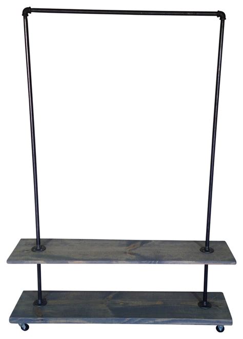 Bronx Iv Urban Industrial Garment Rack With Gray Washed Bottom Shelf