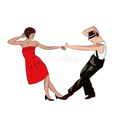 Couple Man And Woman Dancing Vintage Dance Black Silhouettes And