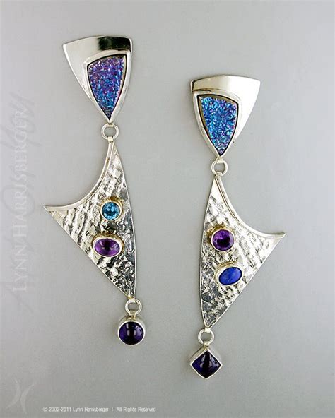 Asymmetric Funky And Fun Blue Purple Titanium Drusy Earrings By