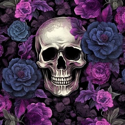 Premium Photo Watercolor Floral Skull Pattern