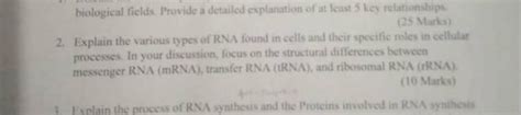 biological fields. Provide a detailed explanation of at least 5 key relat..