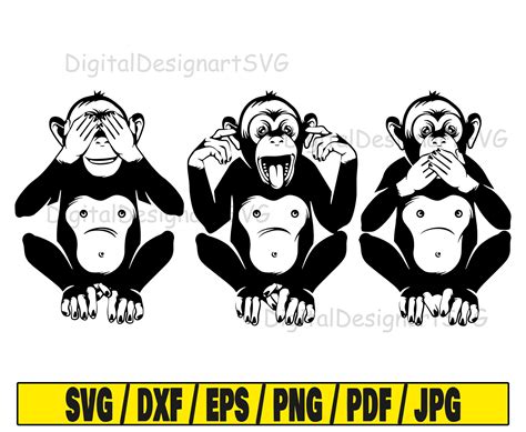 Three Monkeys Svg Monkey Svg Cut File Ape Clipart Svg Cut Etsy