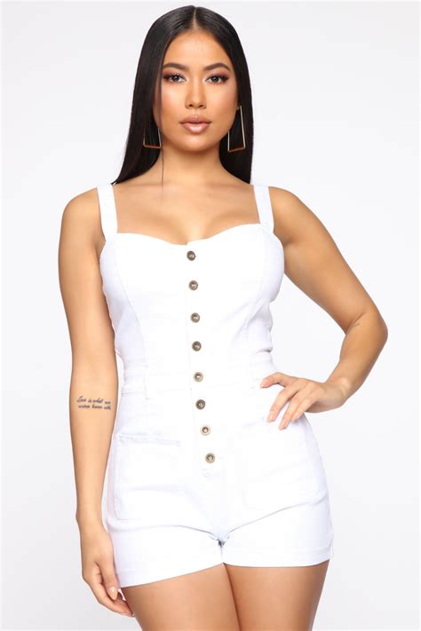 The New Standard Denim Romper White Fashion Nova Rompers Fashion