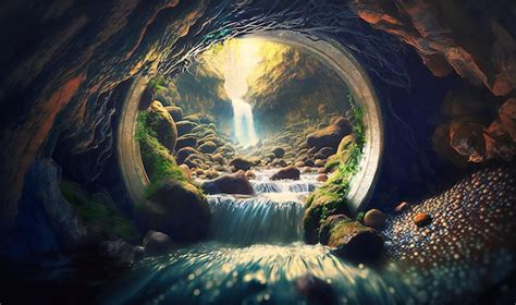 Un túnel natural detrás de una cascada Foto Premium