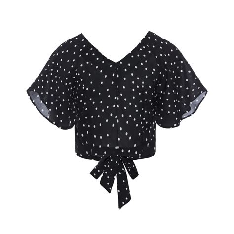 Women 2018 Fashion Casual Blouse Polka Dots Print V Neck Pleated