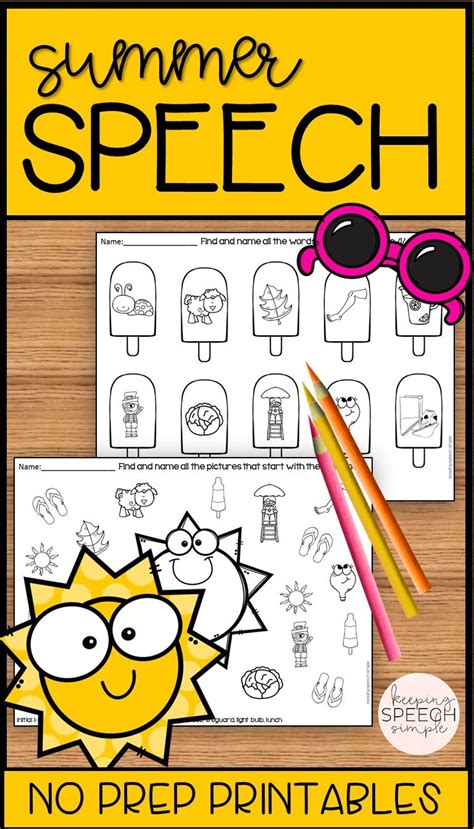 Summer Speech No Prep Articulation Worksheets Preschool Speech