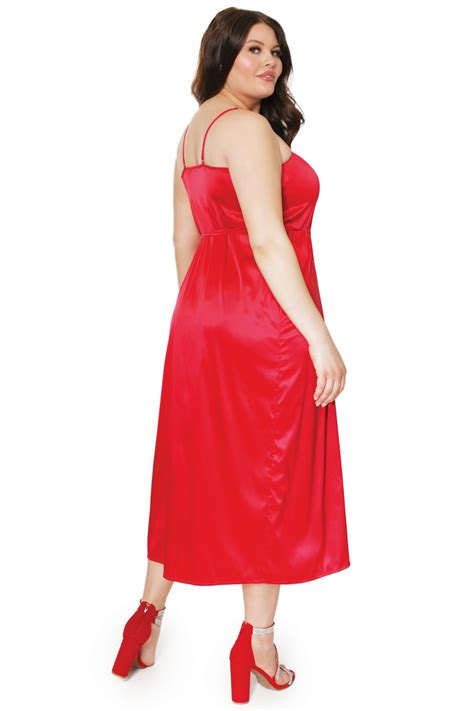 Plus Satin Dress Red Os Xl