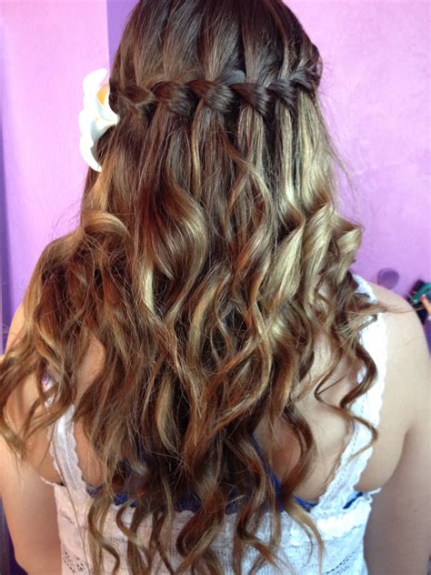 Curled My Sister S Hair And Put It Into A Waterfall Braid Great Summer Do Curls Hair Wrap