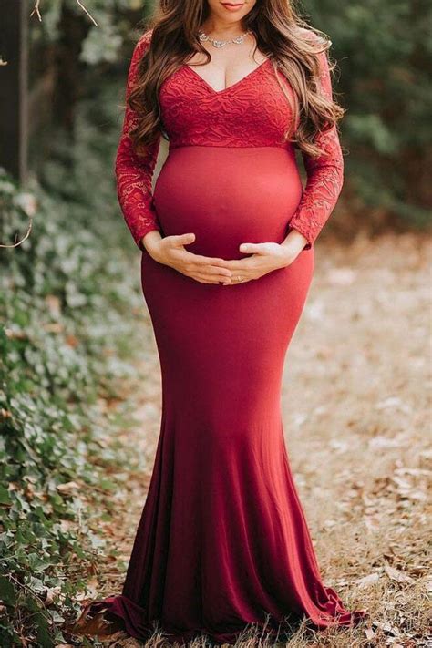 Fabulous Lace Mermaid Maternity Photoshoot Gown With Sleeves Beautiful