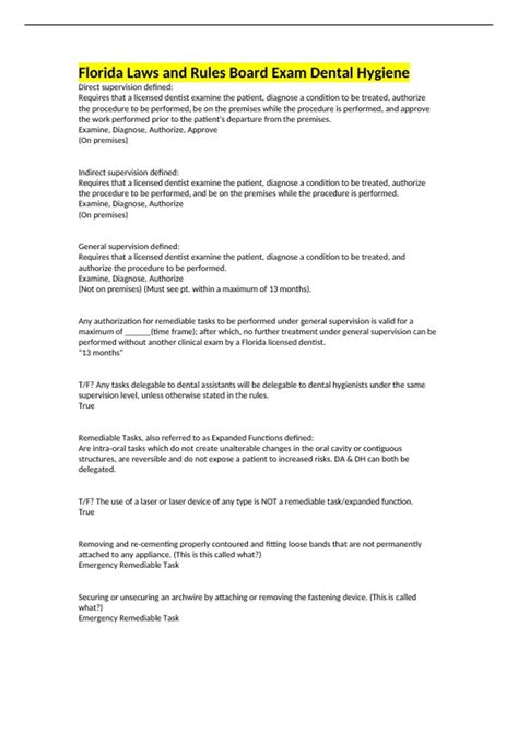Florida Laws and Rules Board Exam Dental Hygiene - Florida Laws and