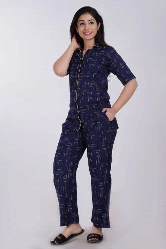 Printed Navy Blue Women Rayon Night Suit Set Semi Stretchable At Rs 400 Set In Jaipur